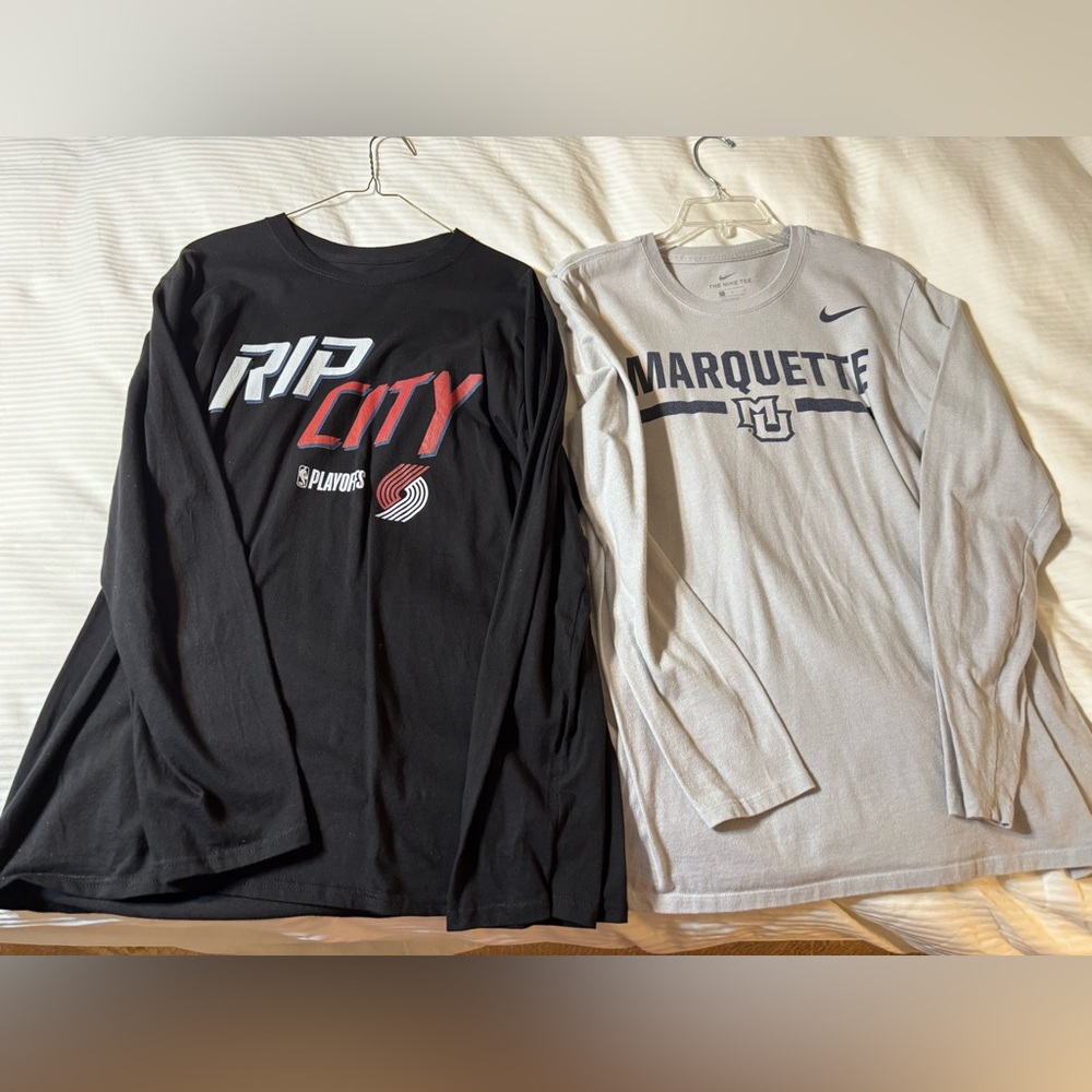 Lot of 2 Nike Gray & Fanatics Black Long Sleeve Men Shirts sz. Large